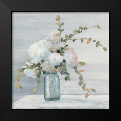 Morning Bouquet Blue Gray Crop Black Modern Wood Framed Art Print by Purinton, Julia