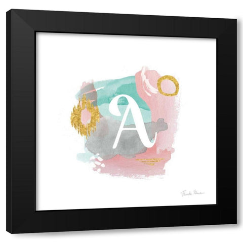 Abstract Monogram A Black Modern Wood Framed Art Print with Double Matting by Zaman, Farida