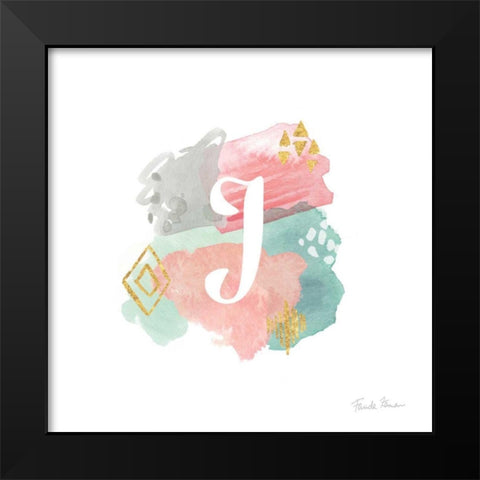 Abstract Monogram J Black Modern Wood Framed Art Print by Zaman, Farida