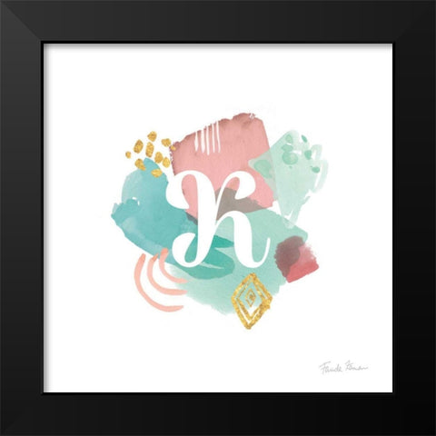 Abstract Monogram K Black Modern Wood Framed Art Print by Zaman, Farida
