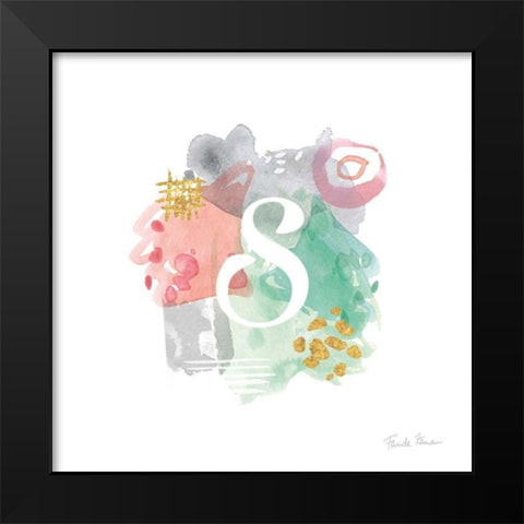 Abstract Monogram S Black Modern Wood Framed Art Print by Zaman, Farida