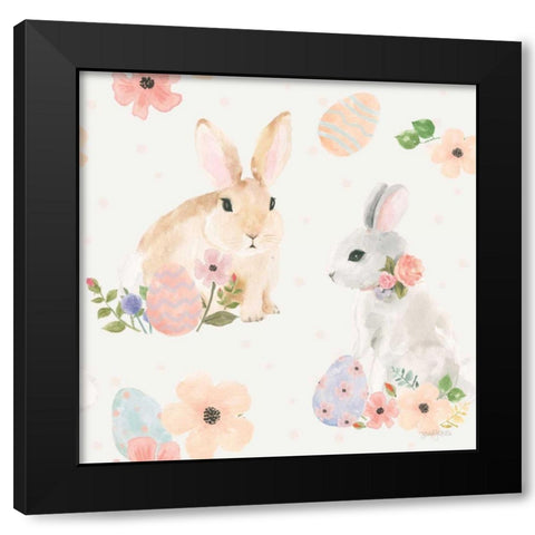 Spring Sentiments Pattern IIIB Eggs Black Modern Wood Framed Art Print with Double Matting by Jackson, Jenaya