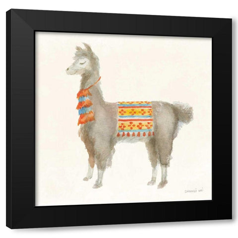 Festive Llama II Black Modern Wood Framed Art Print by Nai, Danhui