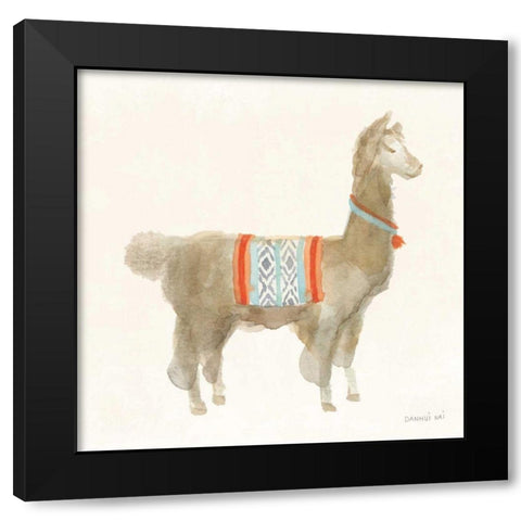 Festive Llama III Black Modern Wood Framed Art Print with Double Matting by Nai, Danhui