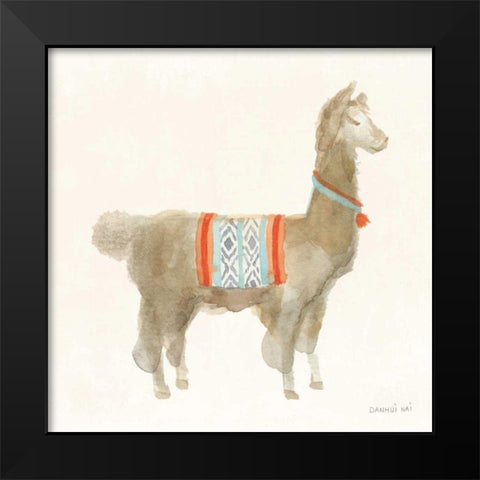 Festive Llama III Black Modern Wood Framed Art Print by Nai, Danhui