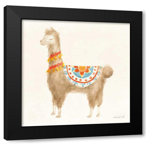 Festive Llama IV Black Modern Wood Framed Art Print with Double Matting by Nai, Danhui