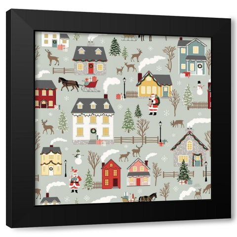 Christmas Village Pattern I Black Modern Wood Framed Art Print by Marshall, Laura