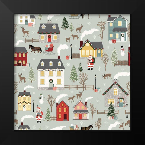 Christmas Village Pattern I Black Modern Wood Framed Art Print by Marshall, Laura