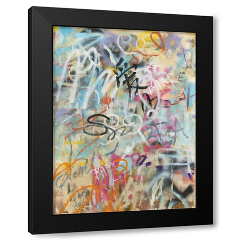 Graffiti Love Black Modern Wood Framed Art Print by Nai, Danhui