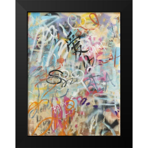 Graffiti Love Black Modern Wood Framed Art Print by Nai, Danhui