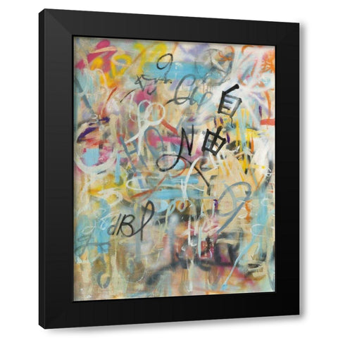 Graffiti Freedom Black Modern Wood Framed Art Print by Nai, Danhui