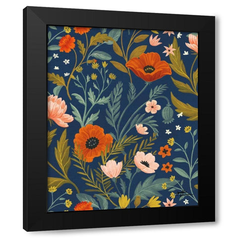 Blue Botanical Pattern IB Black Modern Wood Framed Art Print with Double Matting by Penner, Janelle