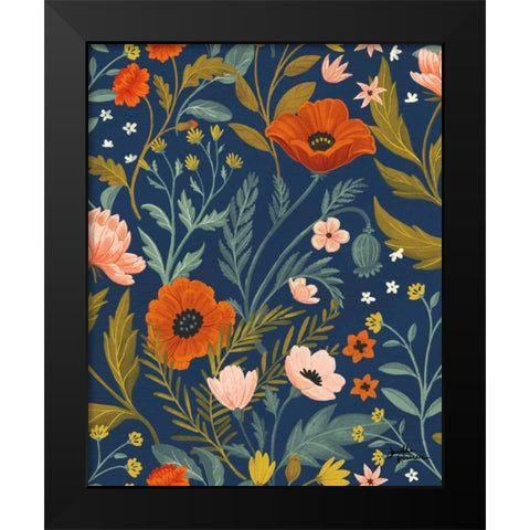 Blue Botanical Pattern IB Black Modern Wood Framed Art Print by Penner, Janelle