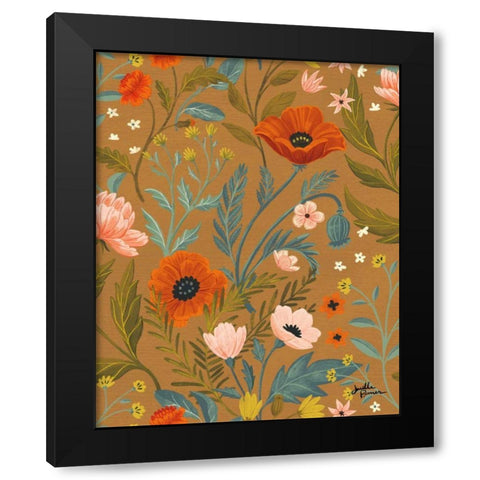 Blue Botanical Pattern ID Black Modern Wood Framed Art Print with Double Matting by Penner, Janelle