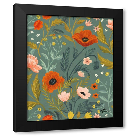 Blue Botanical Pattern IE Black Modern Wood Framed Art Print with Double Matting by Penner, Janelle