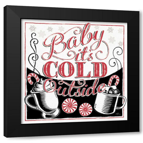 Merry Little Christmas BWR Black Modern Wood Framed Art Print with Double Matting by Penner, Janelle