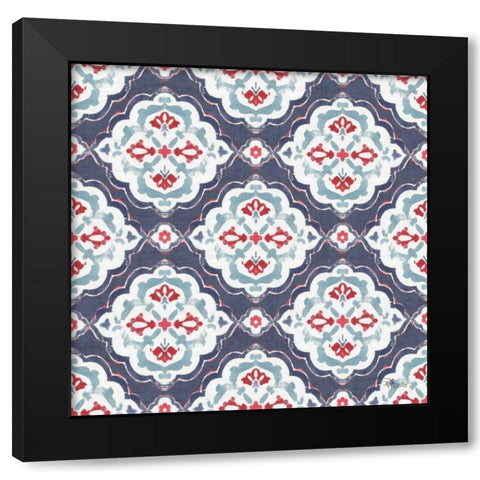 Bazaar Patchwork Pattern IIB Black Modern Wood Framed Art Print with Double Matting by Pela Studio