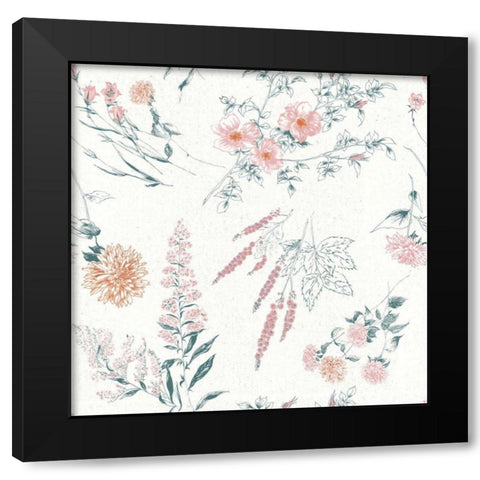 Flowers on White Contemporary Bright Pattern I Black Modern Wood Framed Art Print by Wild Apple Portfolio