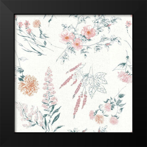 Flowers on White Contemporary Bright Pattern I Black Modern Wood Framed Art Print by Wild Apple Portfolio