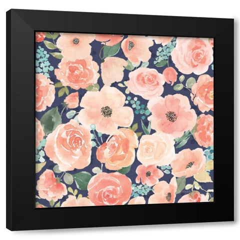 Blooming Delight Pattern VB Black Modern Wood Framed Art Print with Double Matting by Jackson, Jenaya