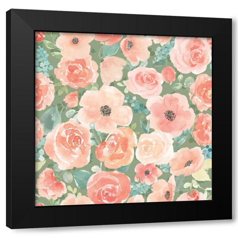Blooming Delight Pattern VD Black Modern Wood Framed Art Print with Double Matting by Jackson, Jenaya