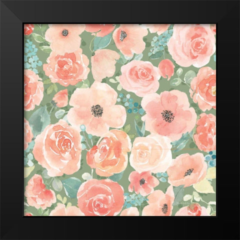 Blooming Delight Pattern VD Black Modern Wood Framed Art Print by Jackson, Jenaya