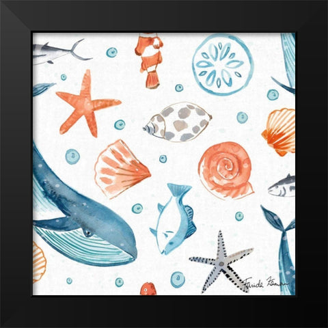 Whale Tale Pattern IA Black Modern Wood Framed Art Print by Zaman, Farida