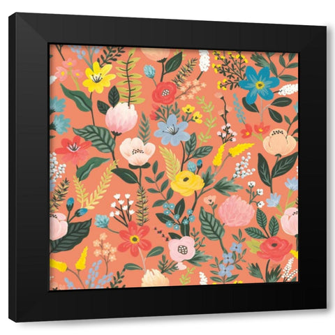 Wild Garden Pattern XIB Black Modern Wood Framed Art Print with Double Matting by Marshall, Laura