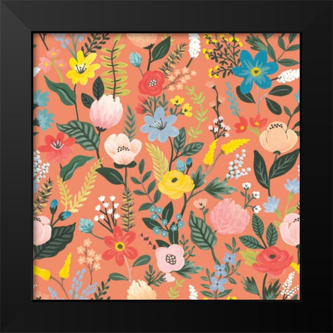 Wild Garden Pattern XIB Black Modern Wood Framed Art Print by Marshall, Laura
