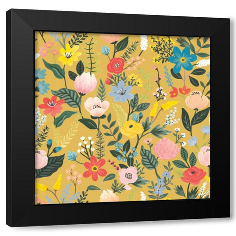 Wild Garden Pattern XIC Black Modern Wood Framed Art Print by Marshall, Laura