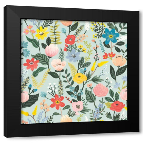 Wild Garden Pattern XID Black Modern Wood Framed Art Print by Marshall, Laura