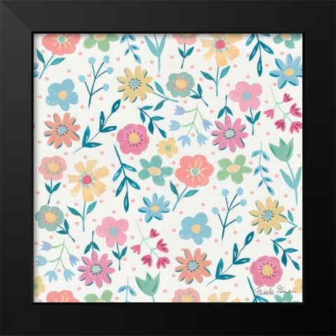 Happy Baby Pattern IA Black Modern Wood Framed Art Print by Zaman, Farida