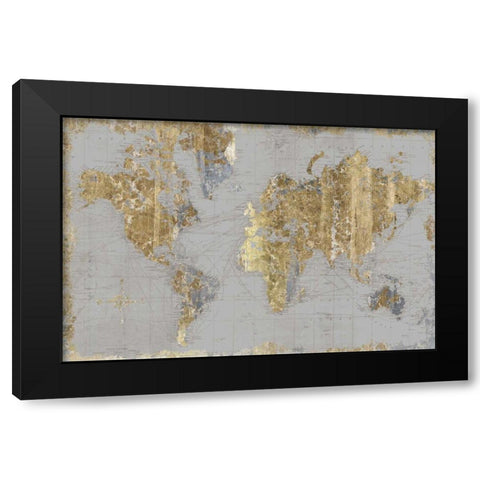 Gilded Map Light Gray Black Modern Wood Framed Art Print with Double Matting by Wild Apple Portfolio