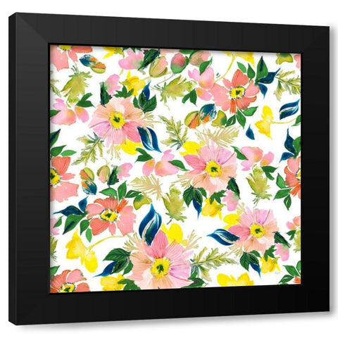 Poppies Peach Pattern Black Modern Wood Framed Art Print with Double Matting by Rice, Kristy