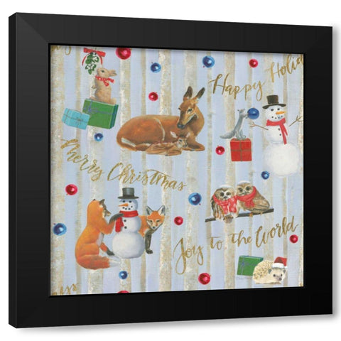 Christmas Critters Bright Pattern IVA Black Modern Wood Framed Art Print by Adams, Emily