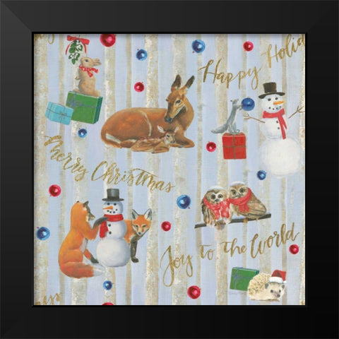 Christmas Critters Bright Pattern IVA Black Modern Wood Framed Art Print by Adams, Emily