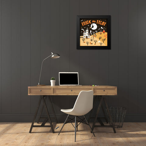 Spooky Village III Orange Black Modern Wood Framed Art Print by Marshall, Laura