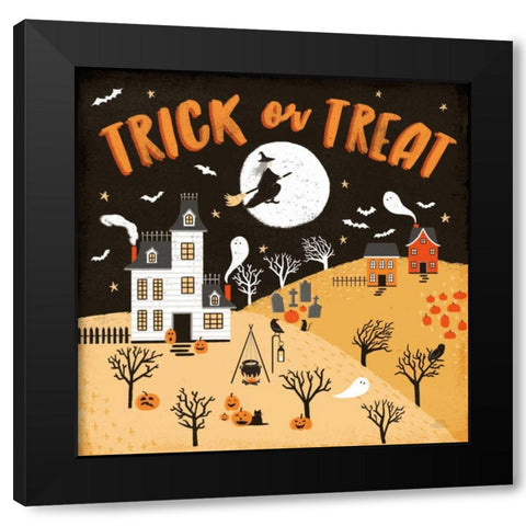 Spooky Village III Orange Black Modern Wood Framed Art Print with Double Matting by Marshall, Laura