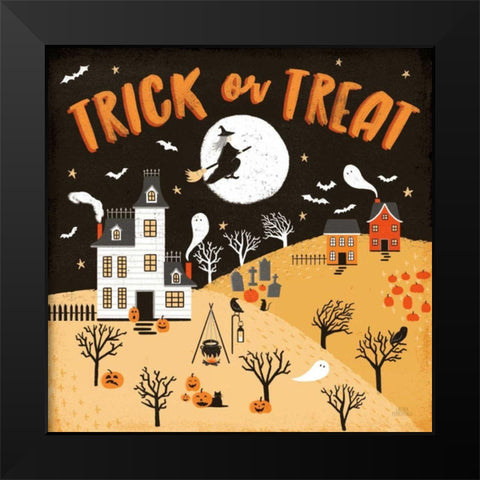 Spooky Village III Orange Black Modern Wood Framed Art Print by Marshall, Laura