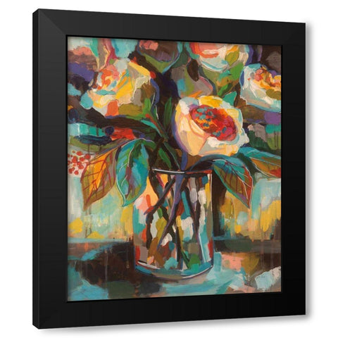 Stained Glass Floral Black Modern Wood Framed Art Print by Vertentes, Jeanette