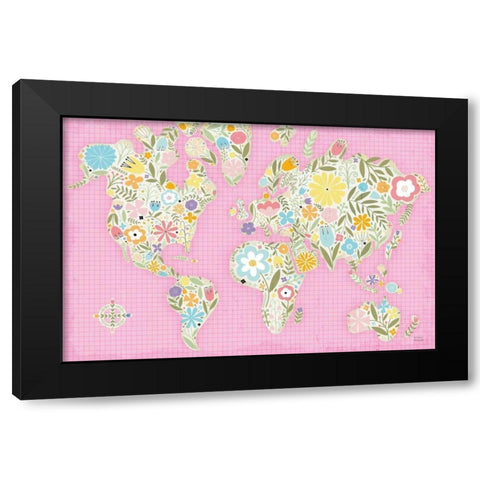 Floral World Pink Black Modern Wood Framed Art Print by Mullan, Michael