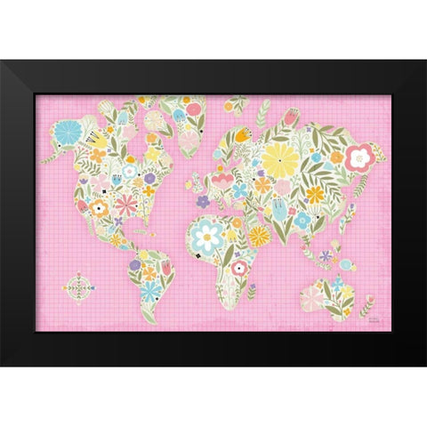 Floral World Pink Black Modern Wood Framed Art Print by Mullan, Michael