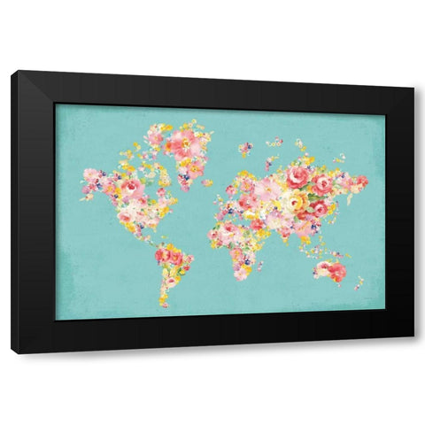 Midsummer World Turquoise Black Modern Wood Framed Art Print by Nai, Danhui