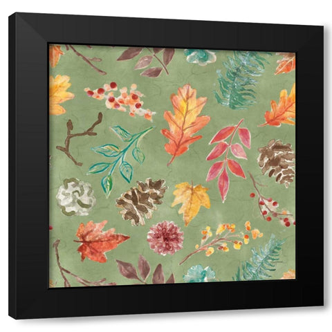 Autumn Friends Pattern IIF Black Modern Wood Framed Art Print with Double Matting by Urban, Mary