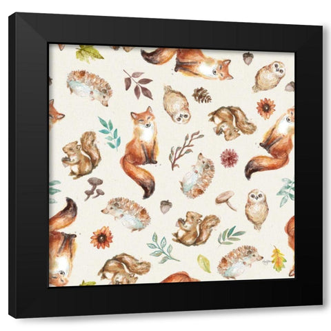 Autumn Friends Pattern IVA Black Modern Wood Framed Art Print with Double Matting by Urban, Mary