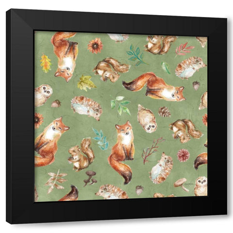 Autumn Friends Pattern IVF Black Modern Wood Framed Art Print with Double Matting by Urban, Mary