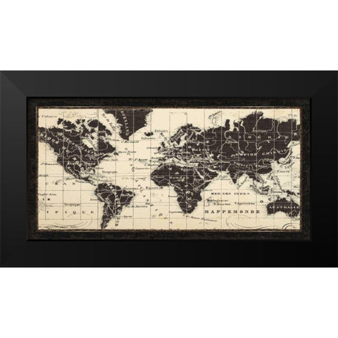 Old World Map Parchment Black Modern Wood Framed Art Print by Pela Studio