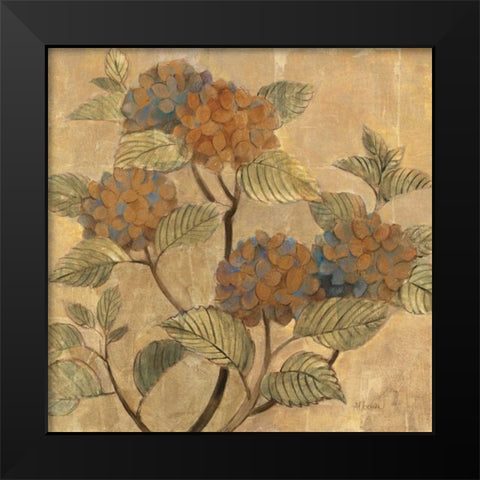 Golden Hydrangea Black Modern Wood Framed Art Print by Hristova, Albena