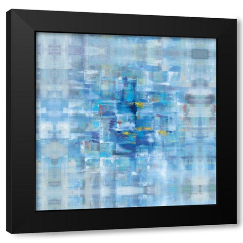 Abstract Squares Blue Black Modern Wood Framed Art Print with Double Matting by Nai, Danhui