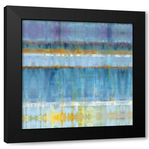 Abstract Stripes Blue Black Modern Wood Framed Art Print with Double Matting by Nai, Danhui